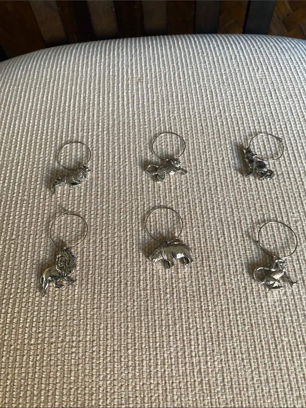 POTTERY BARN - “Safari” 6 Wine stem charms ‘99 New - Vintage